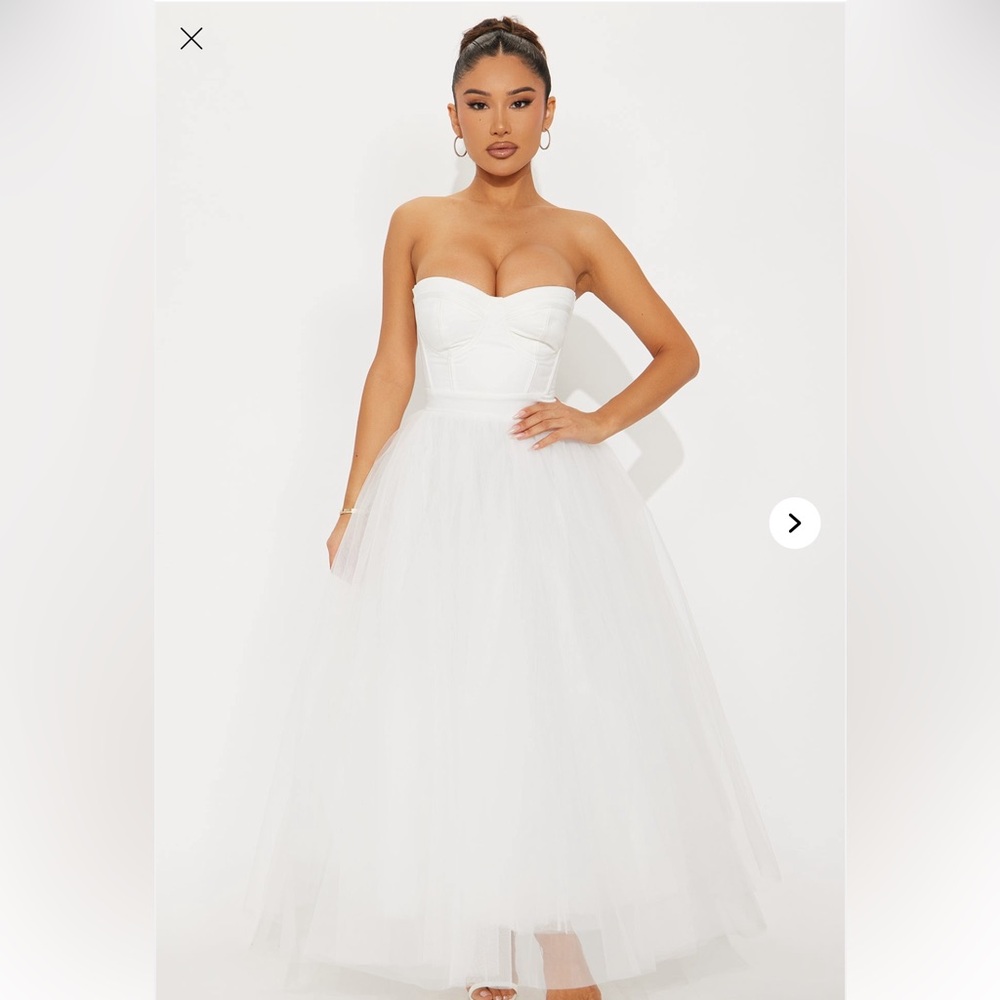 Fashion Nova Dreamy White Tulle Midi Dress